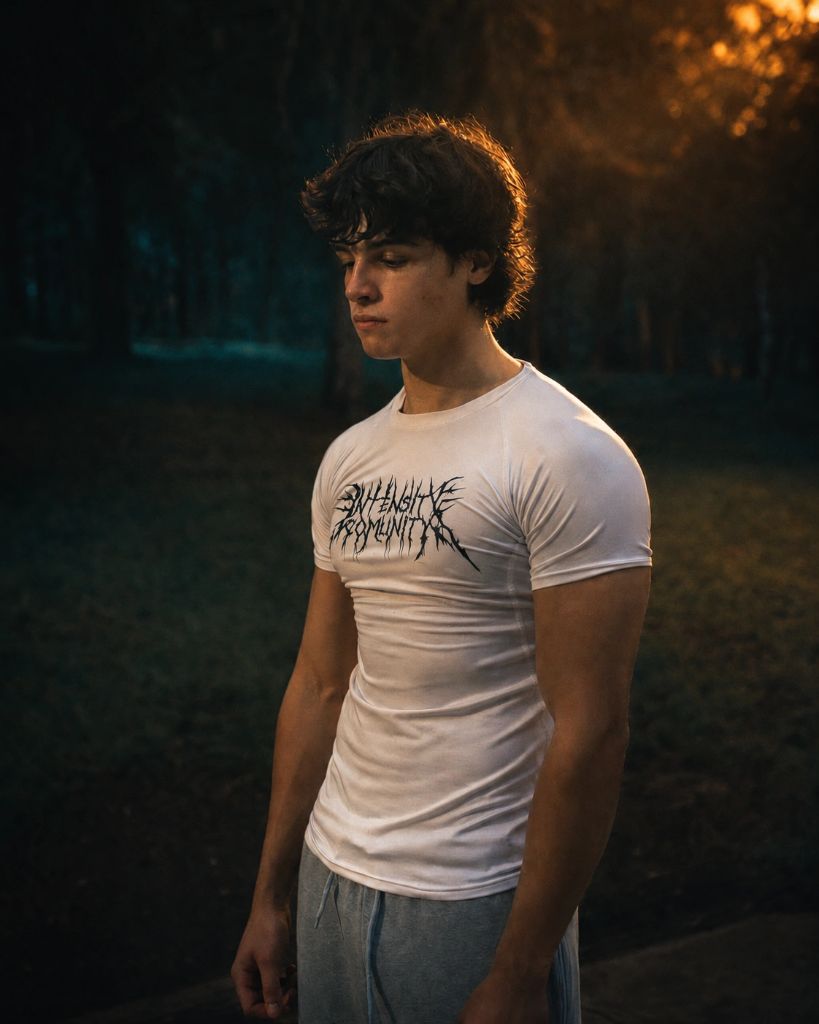 Playera blanca con logo Intensity Community